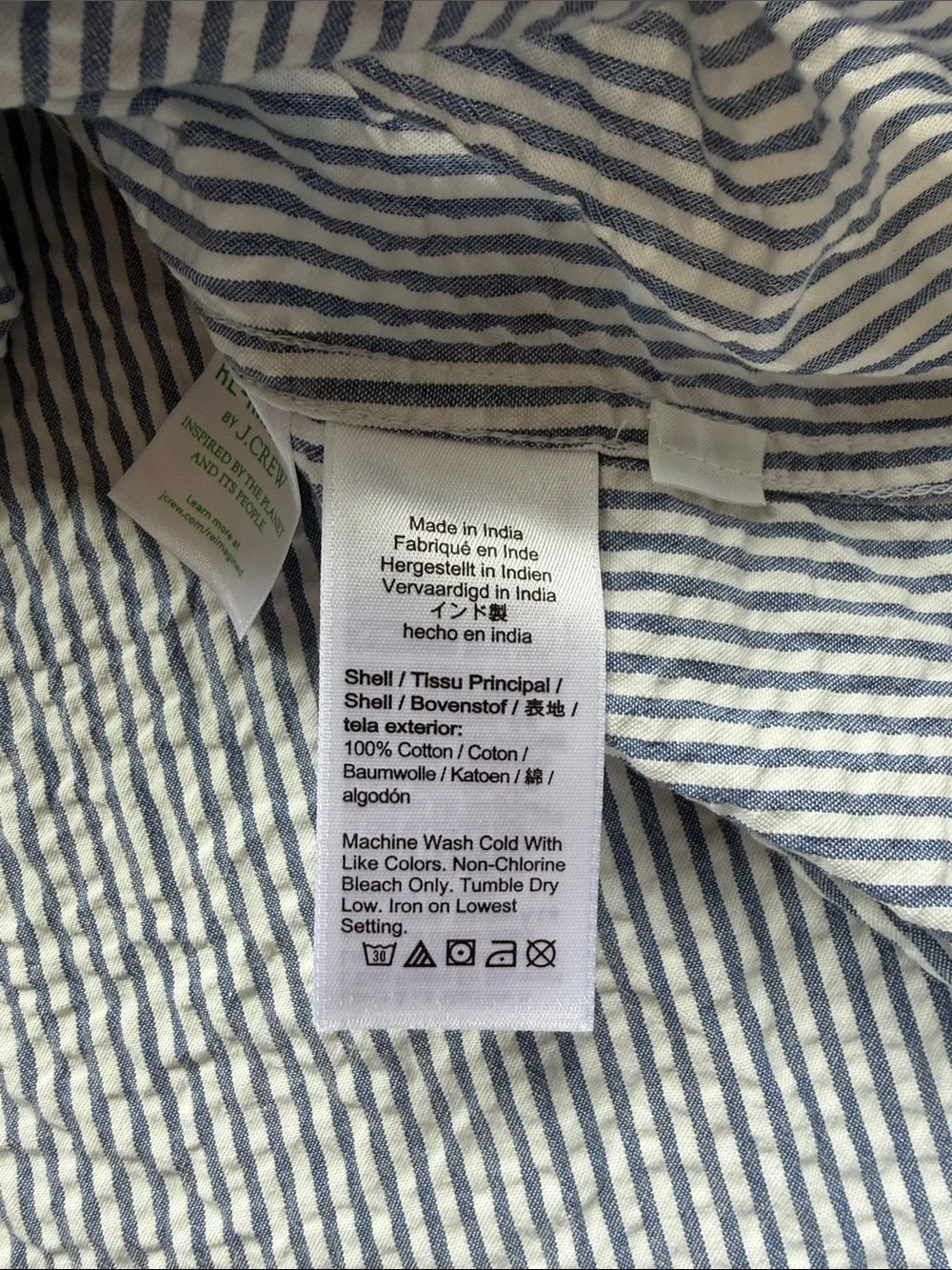 J Crew Short-Sleeve Button-Down Shirt in Blue and White Stripe